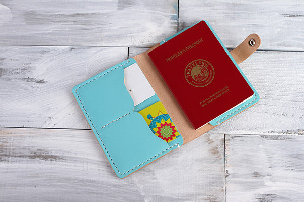 【切線派】牛革二つ折り手作りパスポート短財布(011005)